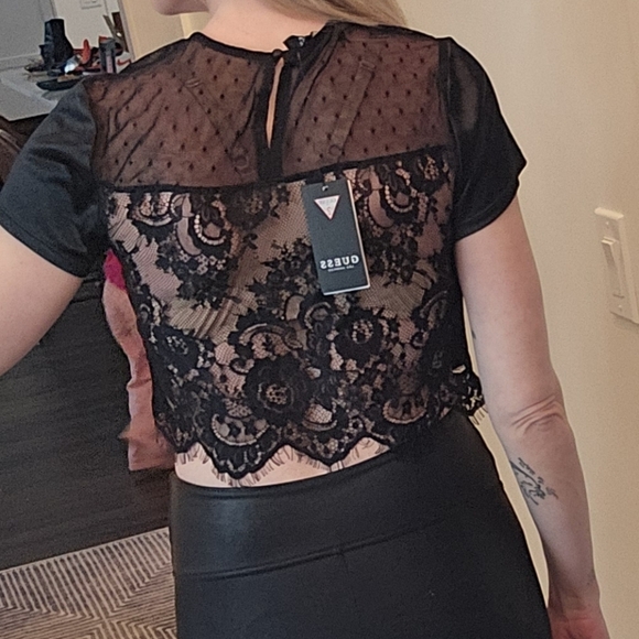 🔴 GUESS Kenzy Lace Crop Top - SIZE S - Picture 6 of 12